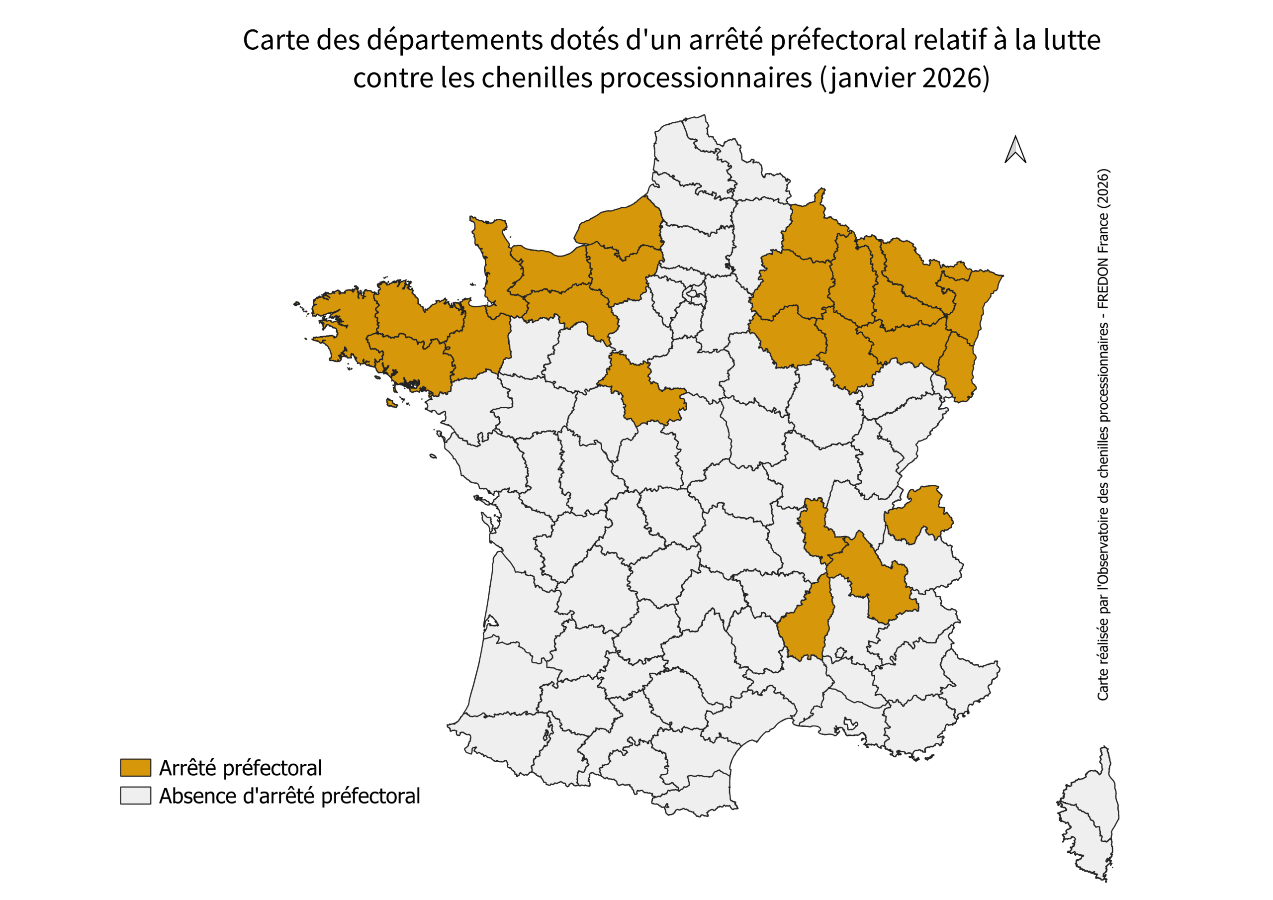 carte des départements arrêté préfectoral chenilles urticantes processionnaires dangereuses