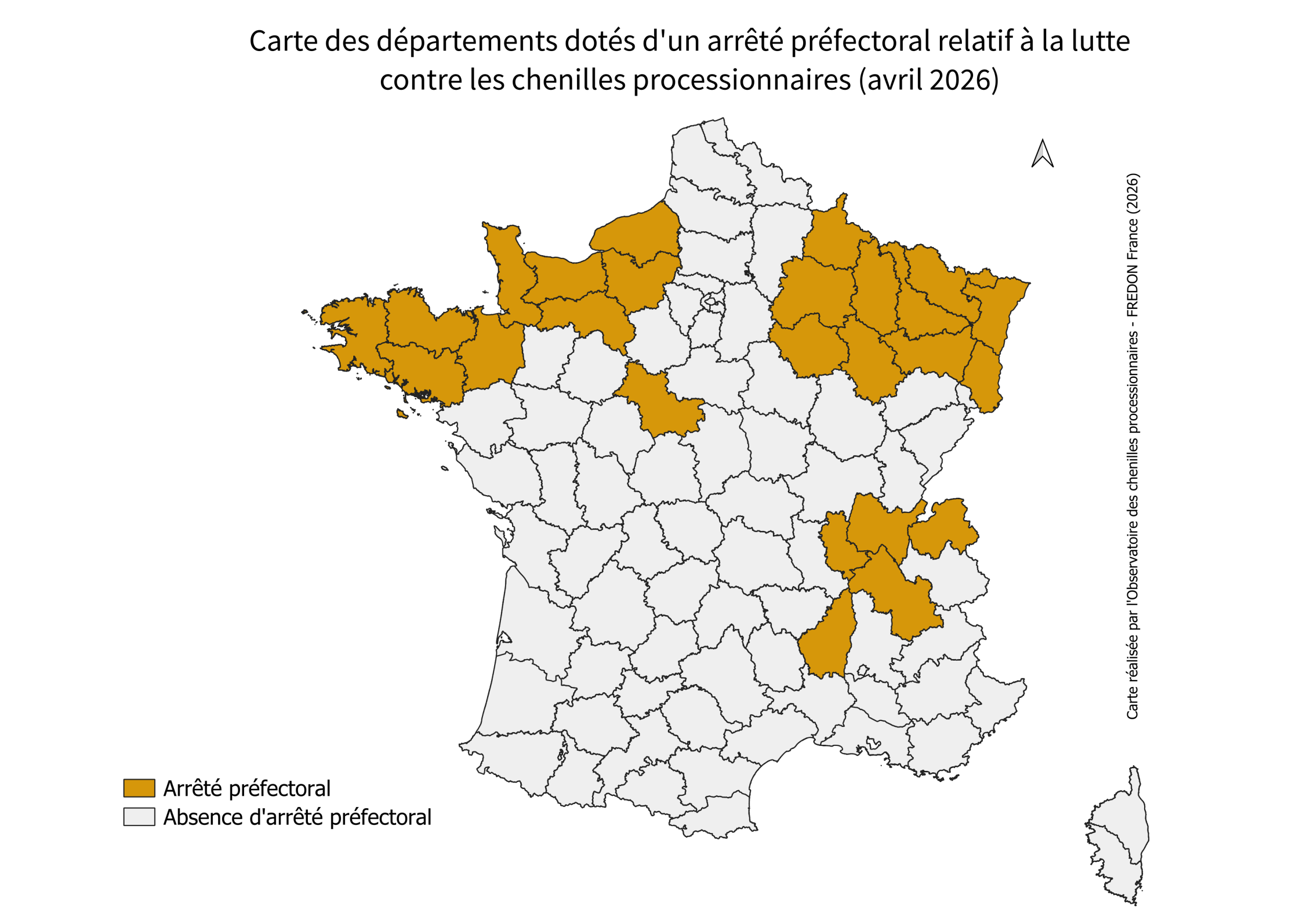carte des départements arrêté préfectoral chenilles urticantes processionnaires dangereuses