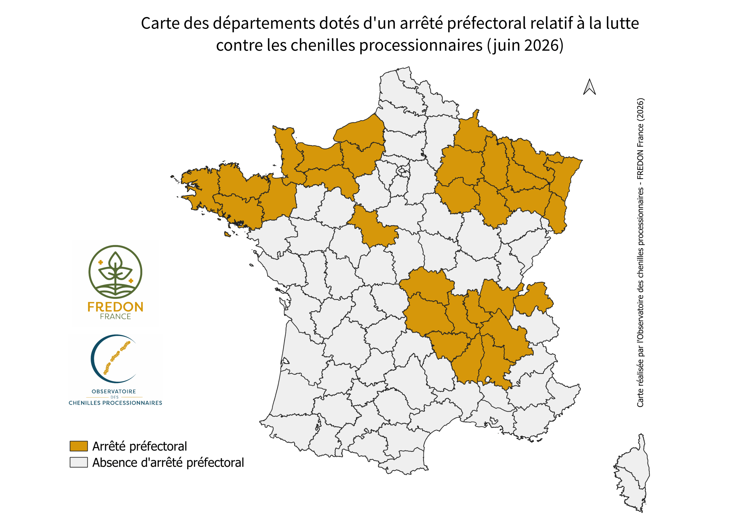 carte des départements arrêté préfectoral chenilles urticantes processionnaires dangereuses